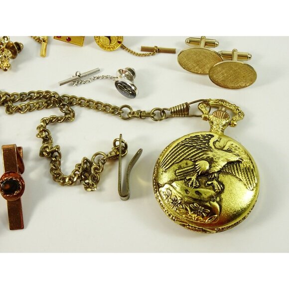 Mens Jewelry Lot Vintage Modern Cufflinks Pocket Watch Tie Clips Etc 30pc - Picture 2 of 16
